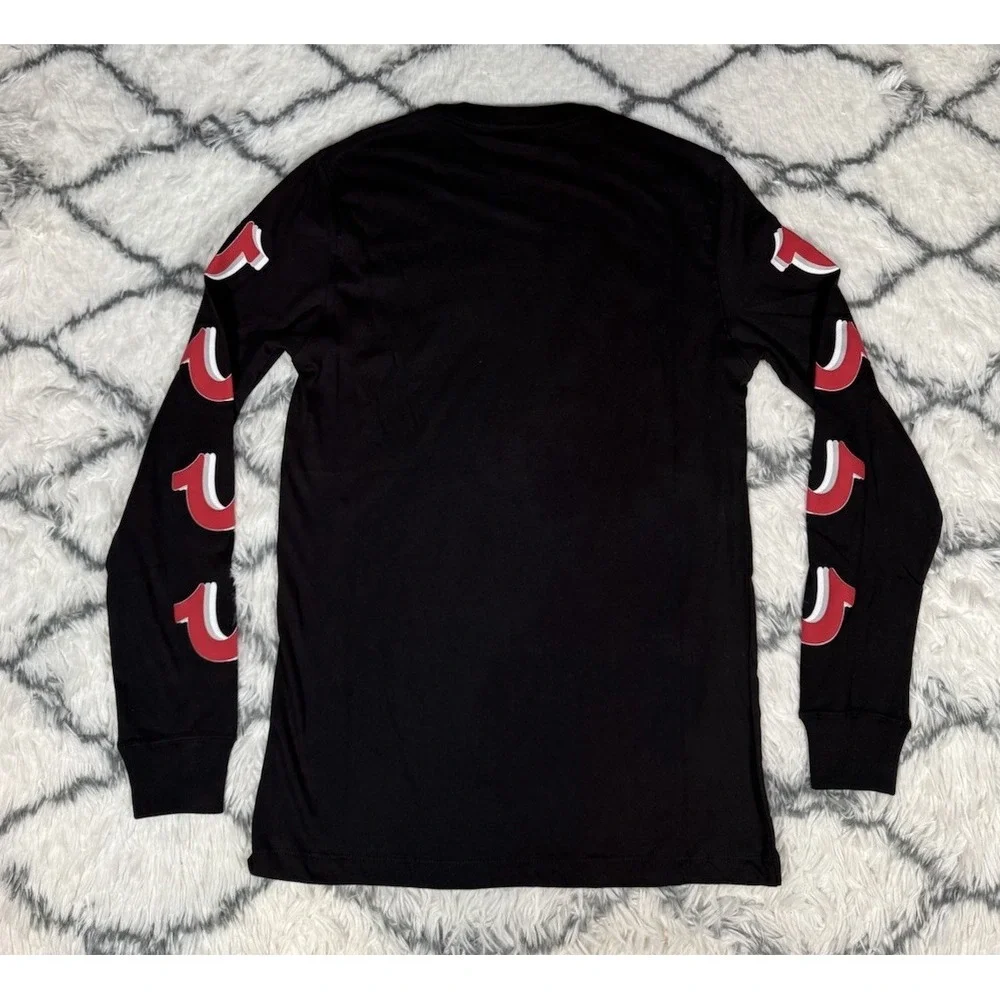 TRUE RELIGION Repeated 3D Horseshoe Long Sleeve Shirt Black Red Mens S *NEW* $69
